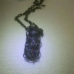 Dark silver/multicolor Beads in a Cage necklace